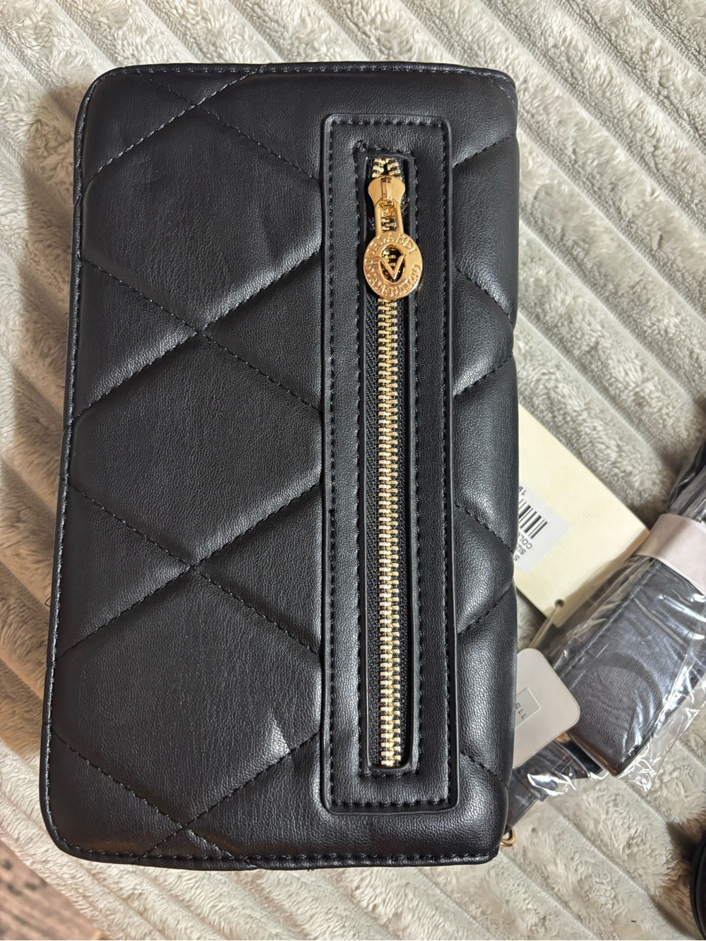 Valentino Orlandi Black Quilted Crossbody with Gold V Accent - Picture 6 of 8
